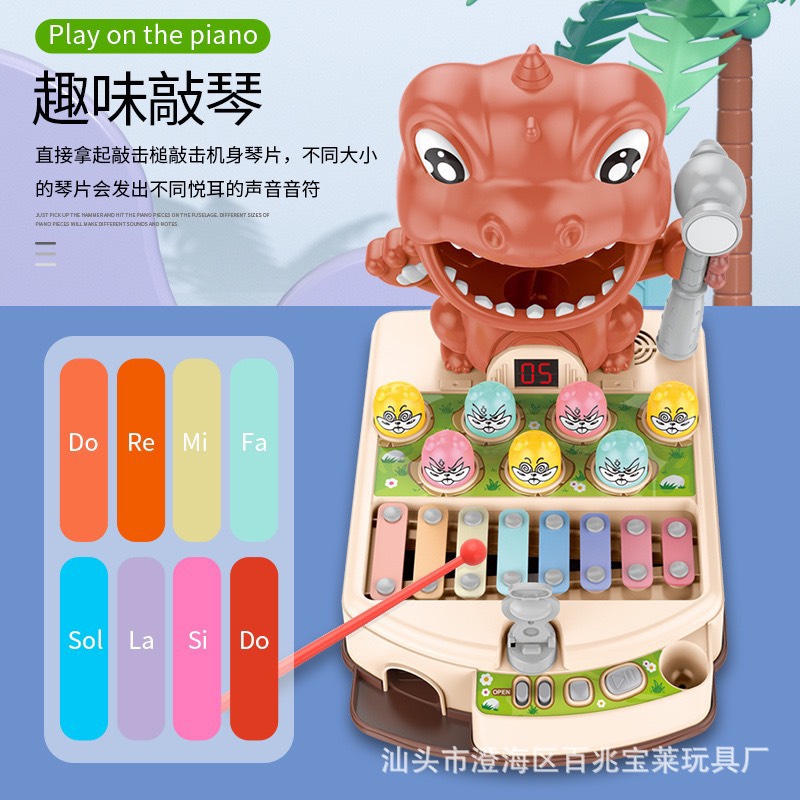Đồ chơi hình khủng long đa năng 3 trong 1 - khủng long đồ chơi, Đàn gõ - Bắn bóng - Đập chuột, đồ chơi đâp chuột cho bé - VinBaby