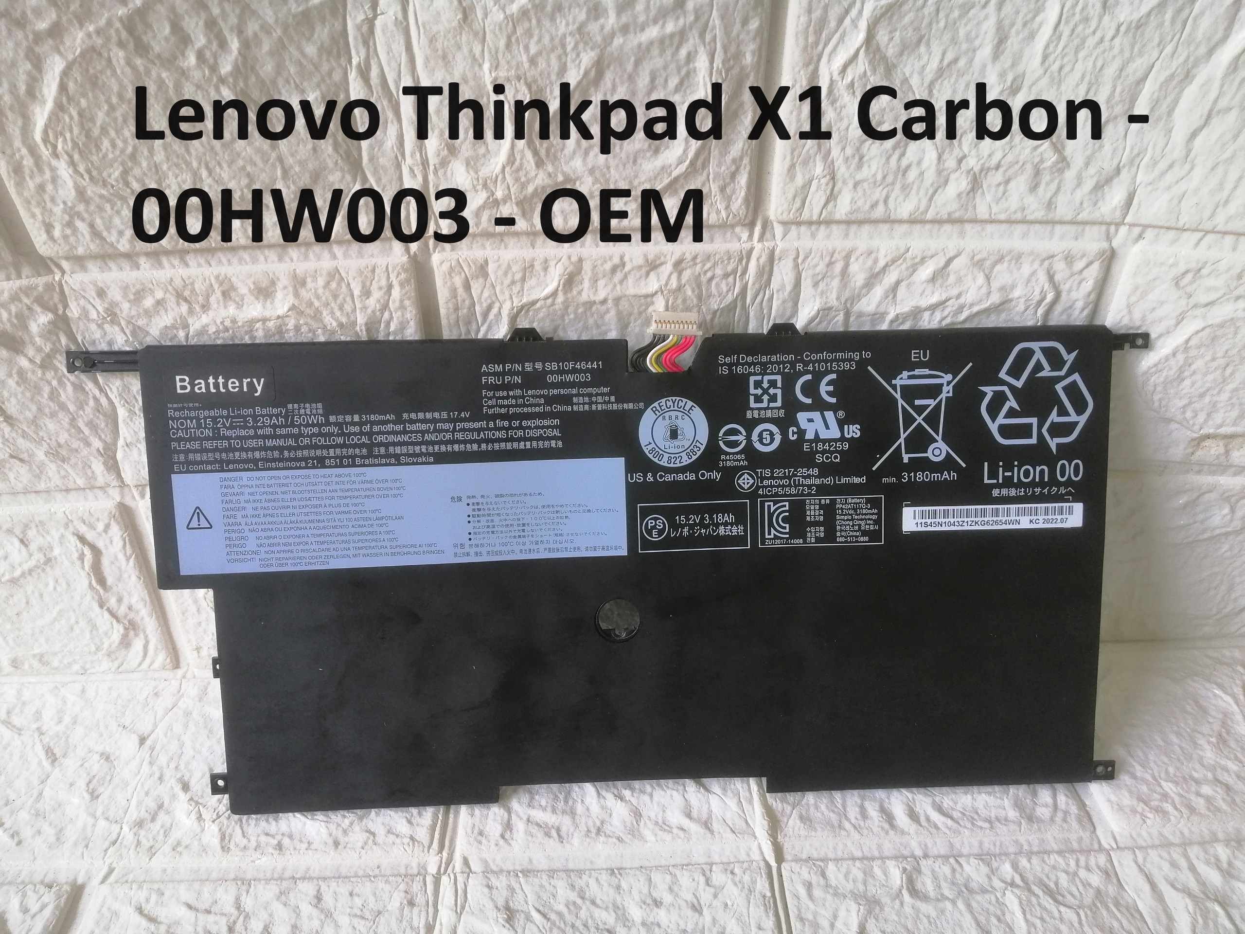 PIN LAPTOP Lenovo Thinkpad X1 Carbon - 00HW003 - OEM