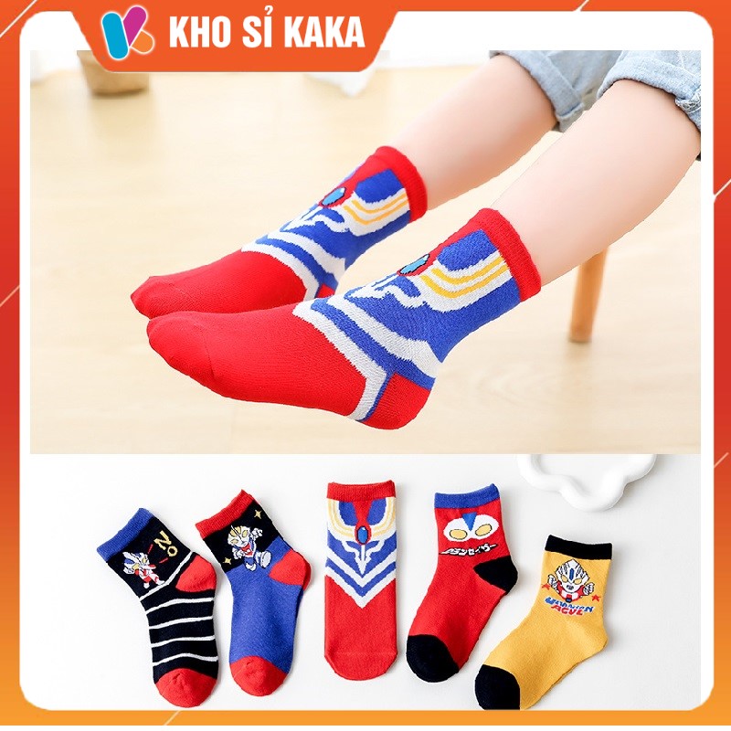 Combo 5 đôi tất siêu nhân cổ cao cho bé trai 1-8 tuổi