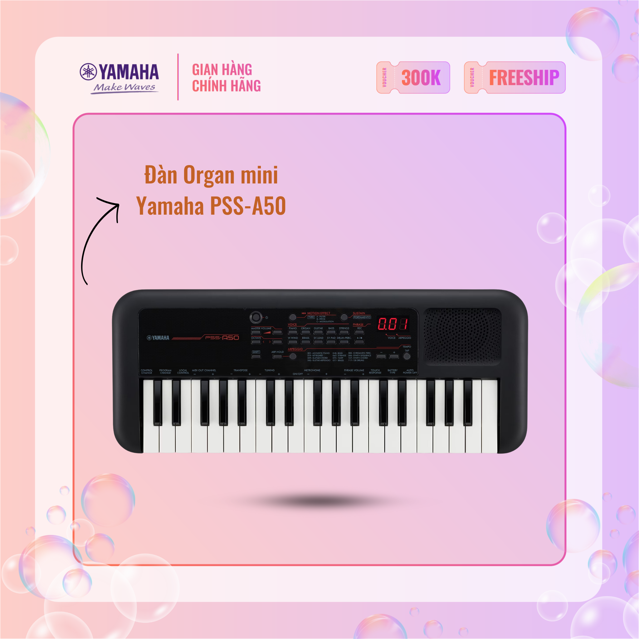 Đàn Organ điện tử mini YAMAHA PSS-A50 - Thiết kế nhỏ gọn, phím bấm mini, với 138 loại Arpeggio khác nhau, bảo hành chính hãng 12 tháng
