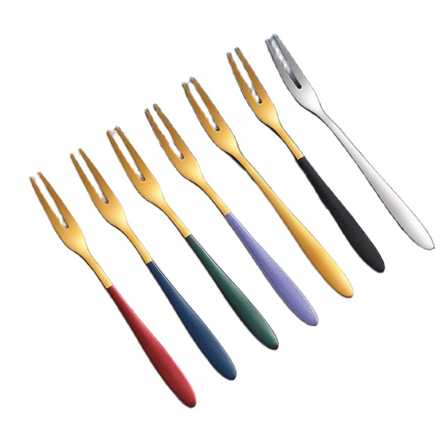 SET 4 Nĩa ăn trái cây bằng thép không gỉ có màu cao cấp - NĨA Inox Cao Cấp Loại Đầu 2 Răng- nia an - nia mini - du lịch