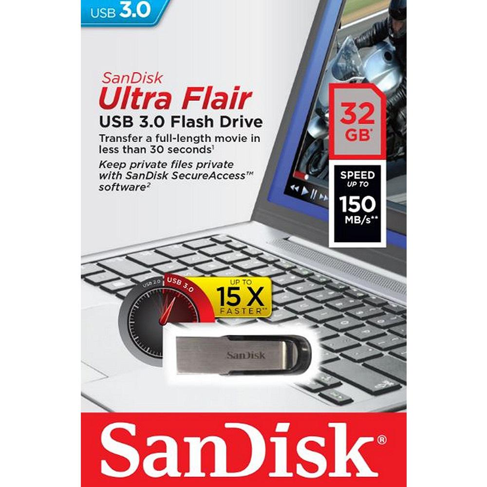Usb 3.0 sandisk ultra flair cz73 32gb 150mb/s
