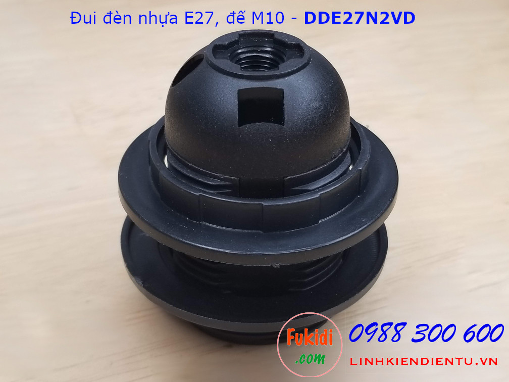 Đui đèn nhựa E27 có vòng kẹp chóa đèn, đế gắn phi 10mm màu trắng và đen - DDE27N2VT, DDE27N2VD