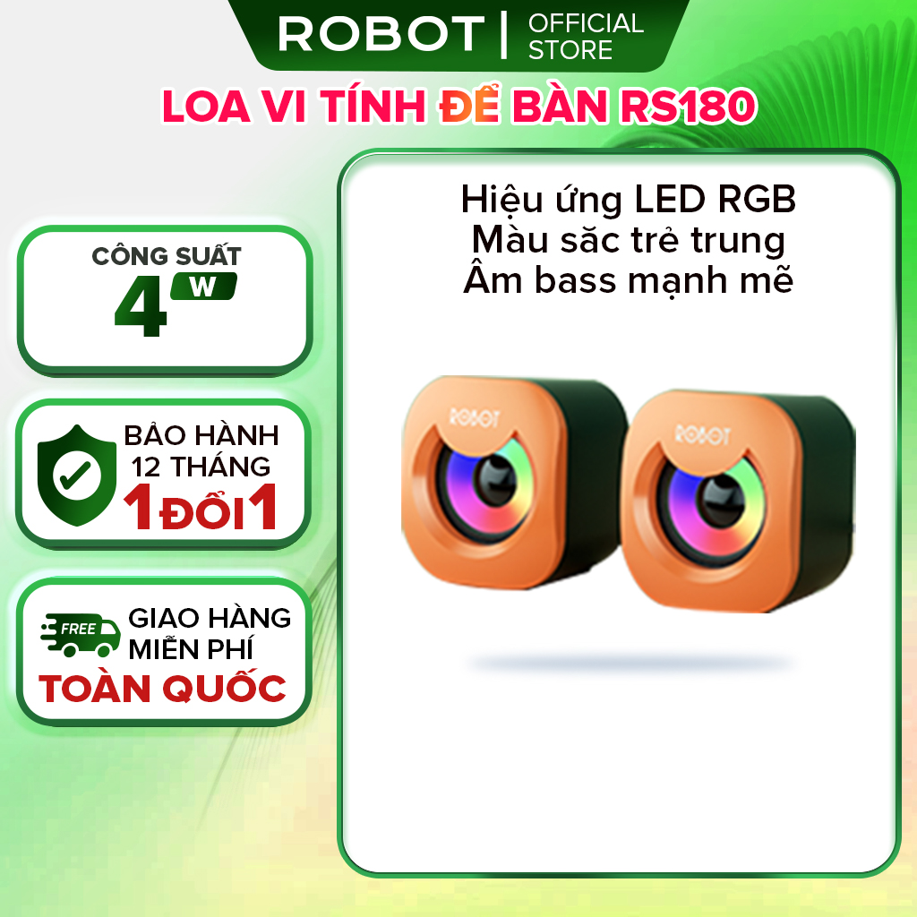 Loa vi tính Robot RS180 phiên bản mới công suất 4W loa máy tính laptop mini đèn Led RGB màu sắc trẻ trung kiểu dáng thời thượng nhỏ gọn hàng chính hãng