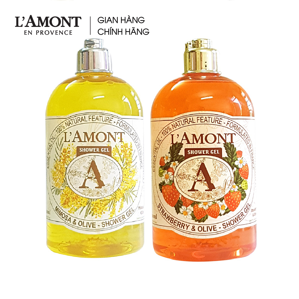 Combo Sữa tắm Mimosa hương hoa mimosa 500ml và Sữa tắm Strawberry hương dâu tây 500ml - L'amont En Provence