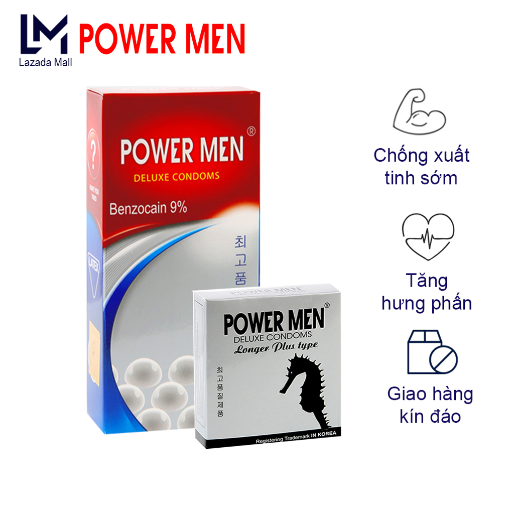 Combo 15 Bao cao su Powermen Longer Plus New chống xuất tinh sớm, Bao cao su gân gai Power men tăng khoái cảm + KÈM 1 Hộp 3 Chiếc