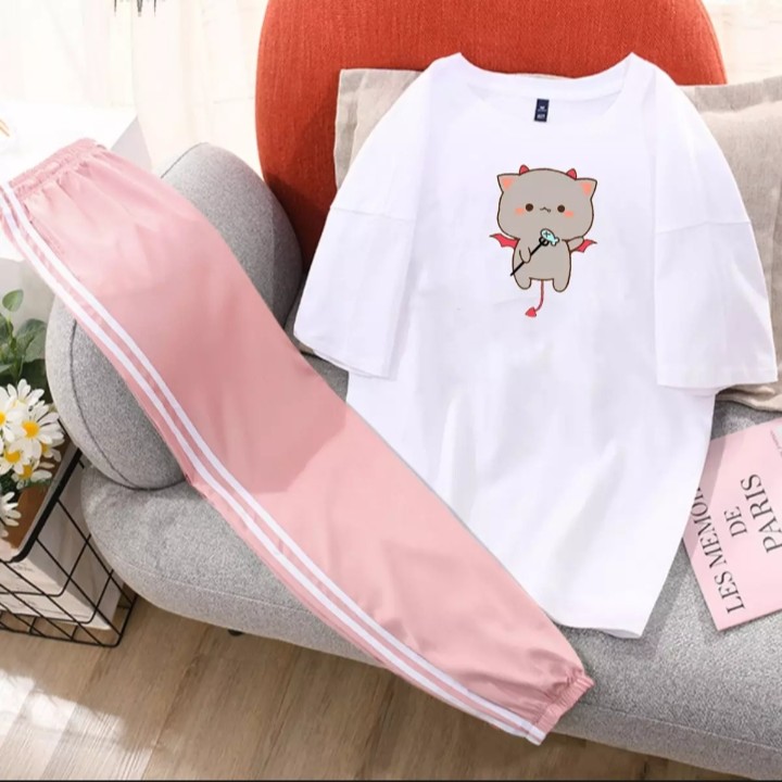 Sét bộ áo thun quỷ xám kèm quần bo gấu sọc  , áo chất nỉ bông dày dặn , quần cát lên dáng đẹp ,phù hợp đi chơi , mặc ở nhà đều xinh 95