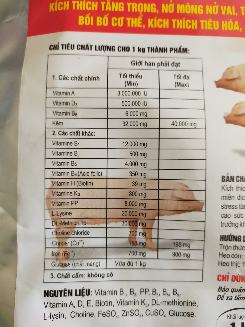 Mix- Siêu vỗ béo dành cho heo gói 1Kg