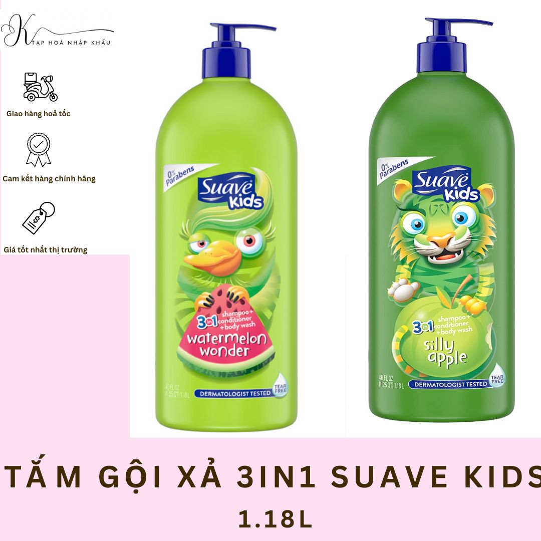 Sữa tắm gội xả cho bé suave kids 3in1 cho bé 1.18l hương táo, dưa hấu nhập khẩu mỹ