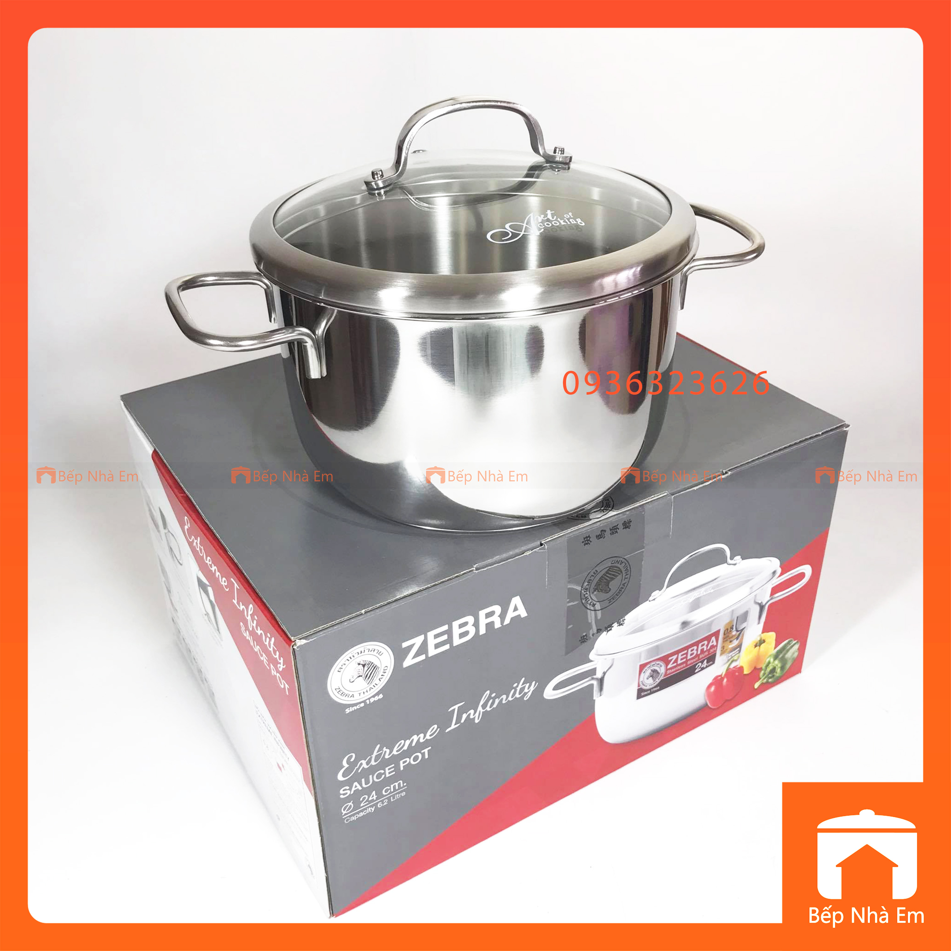 Nồi zebra 3 đáy extreme infinity 24cm 6.2l nắp kính - 162298 - hàng nhập khẩu thái lan