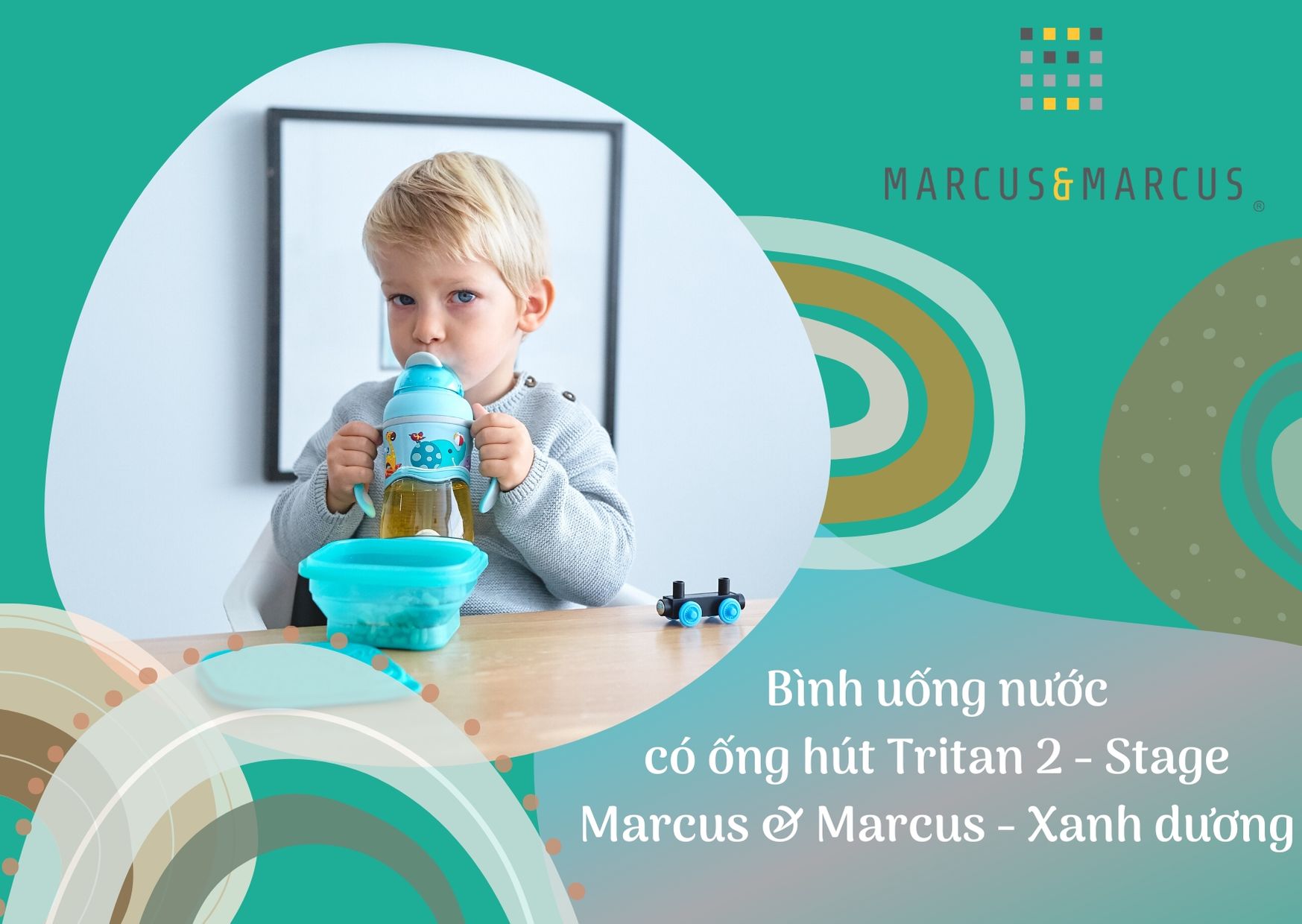 Bình uống nước có ống hút cho bé Tritan 2-Stage Marcus & Marcus