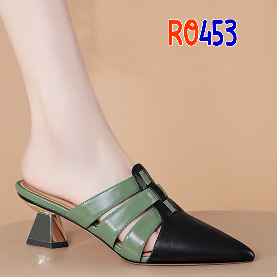 Giày sandal nữ cao gót 4p hàng hiệu rosata hai màu đen kem công sở ro453