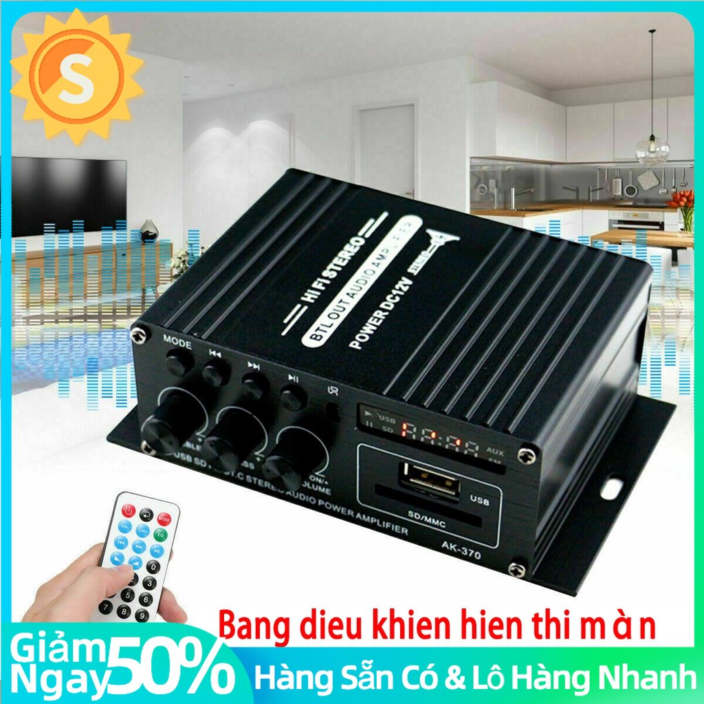 AK370, Mini Điều Khiển Từ Xa AMP Xe ô Tô Âm Thanh HIFI Audio Digita Bộ điều Hợp Khuếch đại Bộ Khuếch đại Công Suất HiFi Power FM âm Thanh Nổi