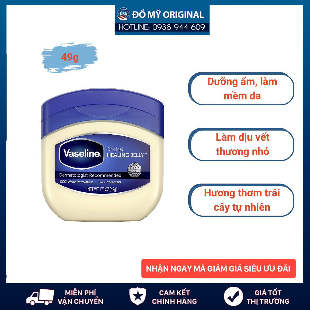 Sáp Dưỡng Ẩm Vaseline 49G Chuẩn Mỹ Làm Mềm Lớp Sừng Làm Lành Các Vết Thương Ngoài Da Do Da Bị Khô Nẻ