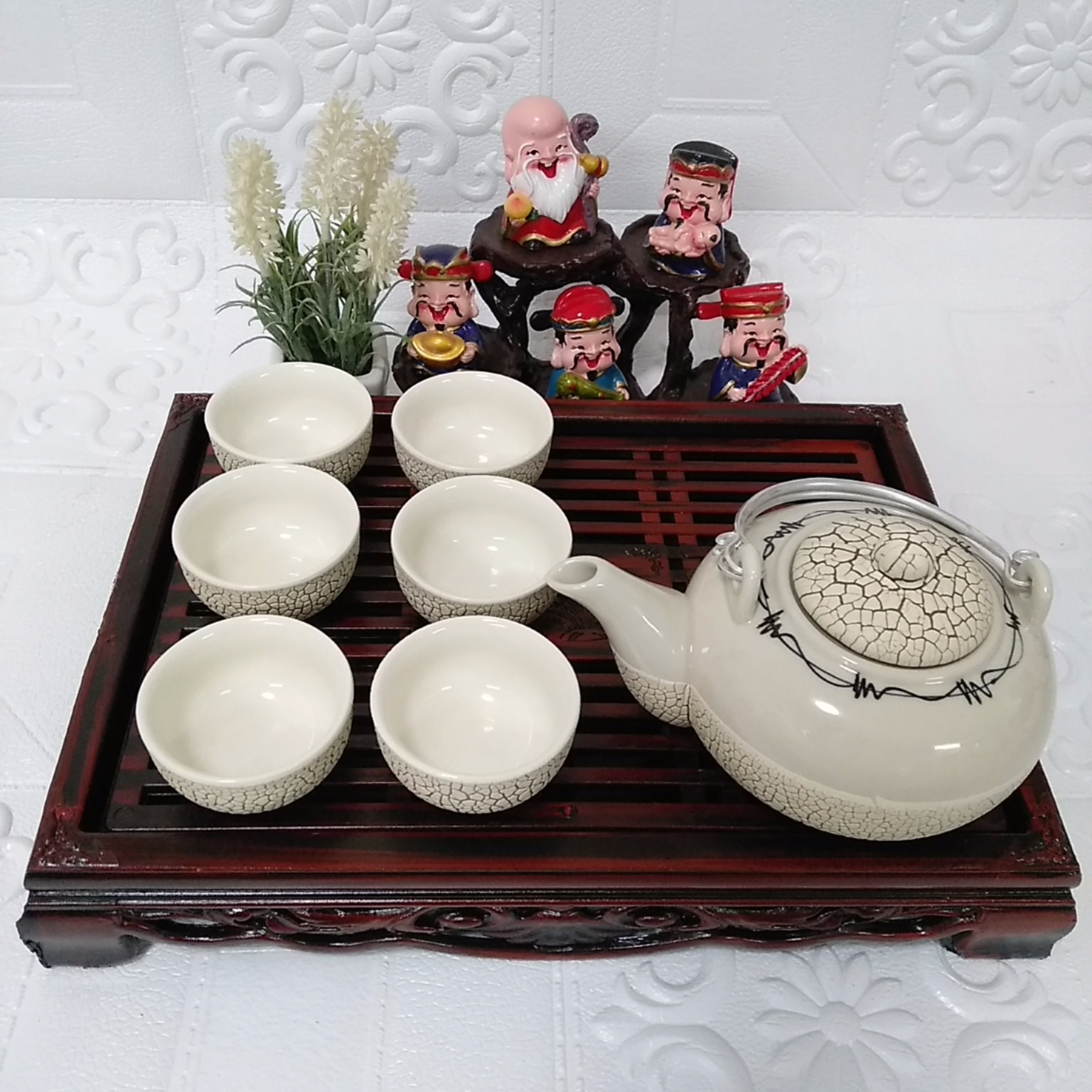 Bộ ấm chén men rạn Bát Tràng RT1 kèm khay