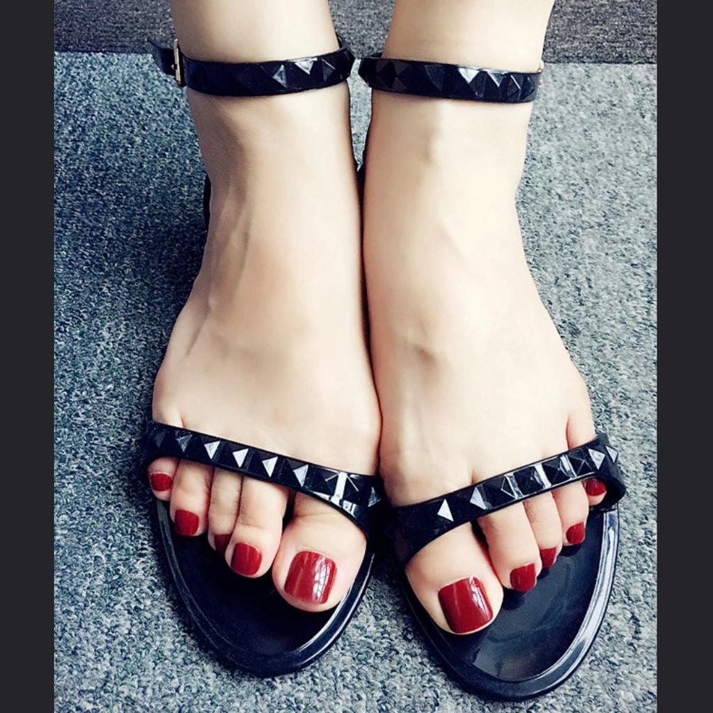 Bộ 24 móng chân giả đỏ cherry