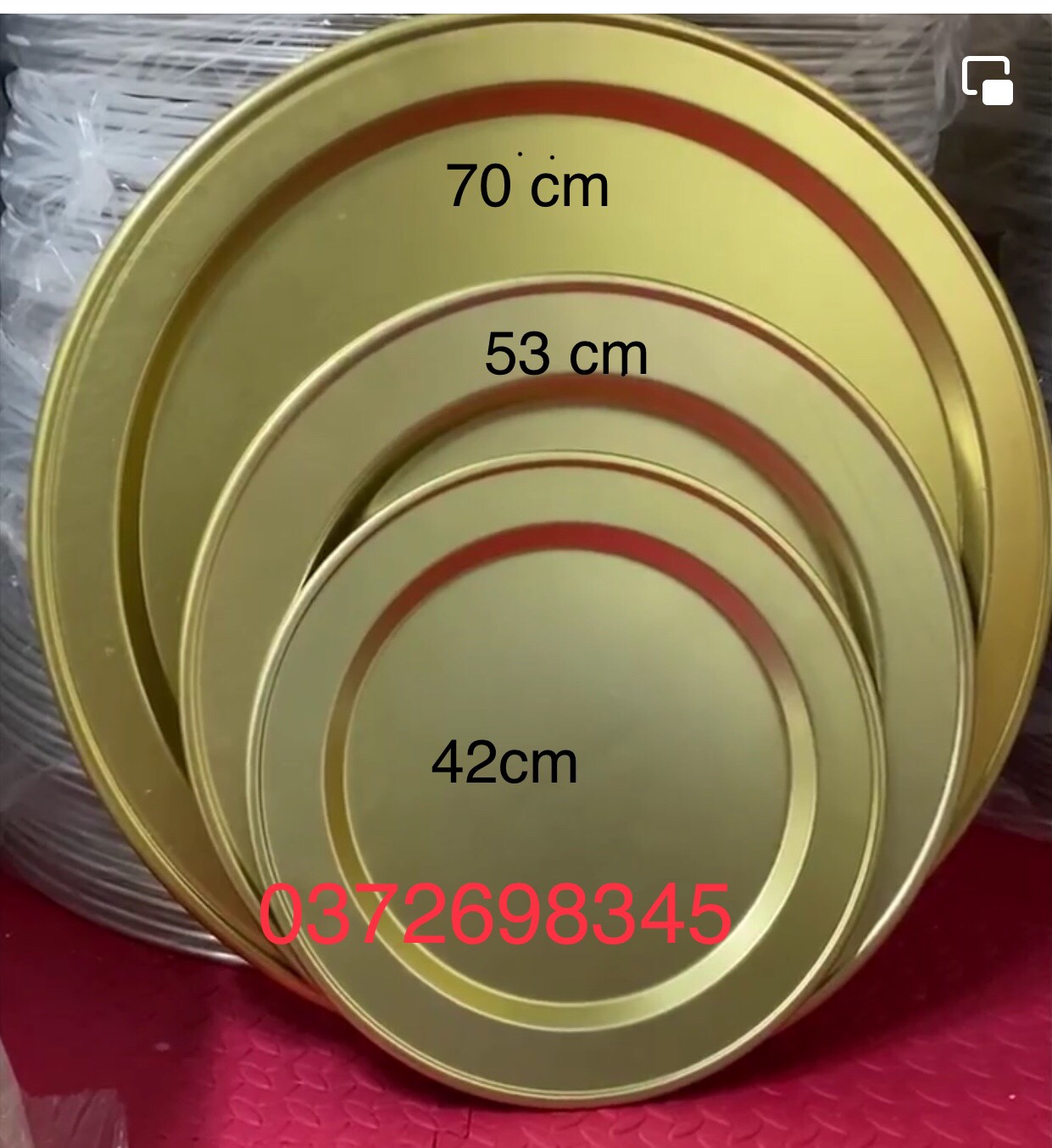 Mâm vàng ĐK 70cm,53cm,42cm, hàng cao cấp,Công nghệ Anode không bay màu, không xỉn màu, rỉ sét, trang trọng, lịch sự.