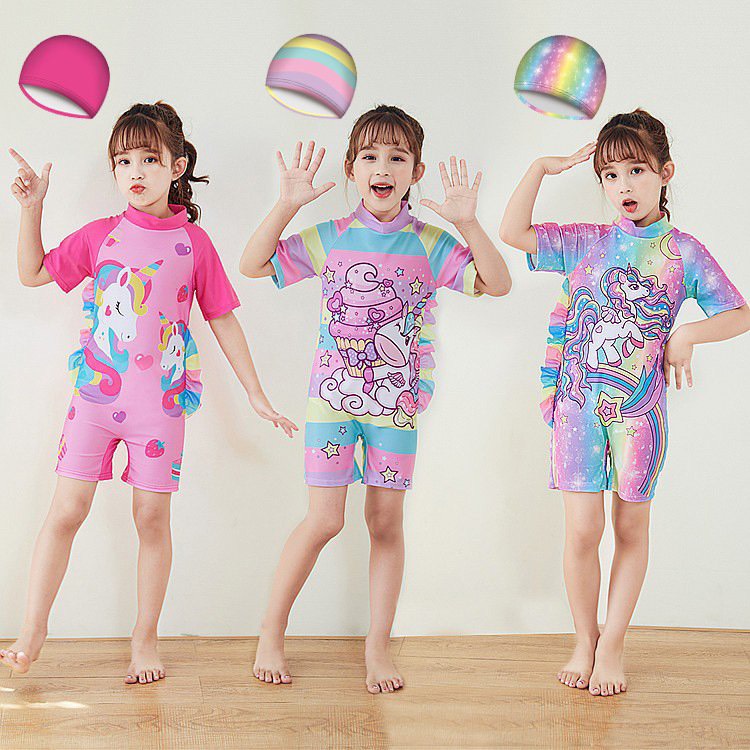 Đồ bơi trẻ em cho bé gái mẫu unicorn kèm nón loại tốt size từ