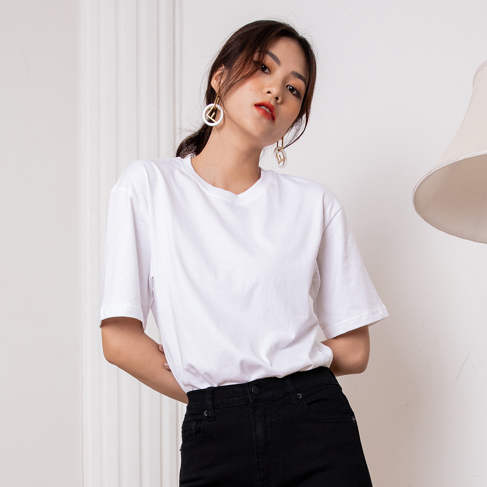 Áo thun nữ cổ tròn MASARA, màu TRẮNG vải Cotton pha sợi đặc biệt chống nhăn, thấm hút, thoáng mát, phom dáng hiện đại
