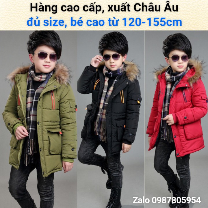 Áo khoác đại hàn cỡ lớn cho bé trai cao từ 120cm - 156cm, áo khoác mùa đông bé trai size đại