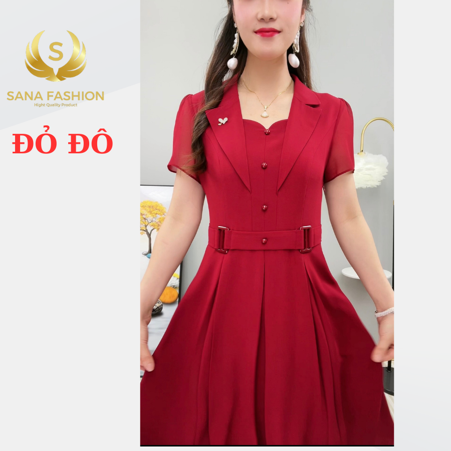 Đầm trung niên cho mẹ cổ VEST sang trọng công sở chất vải Lụa Pháp VD