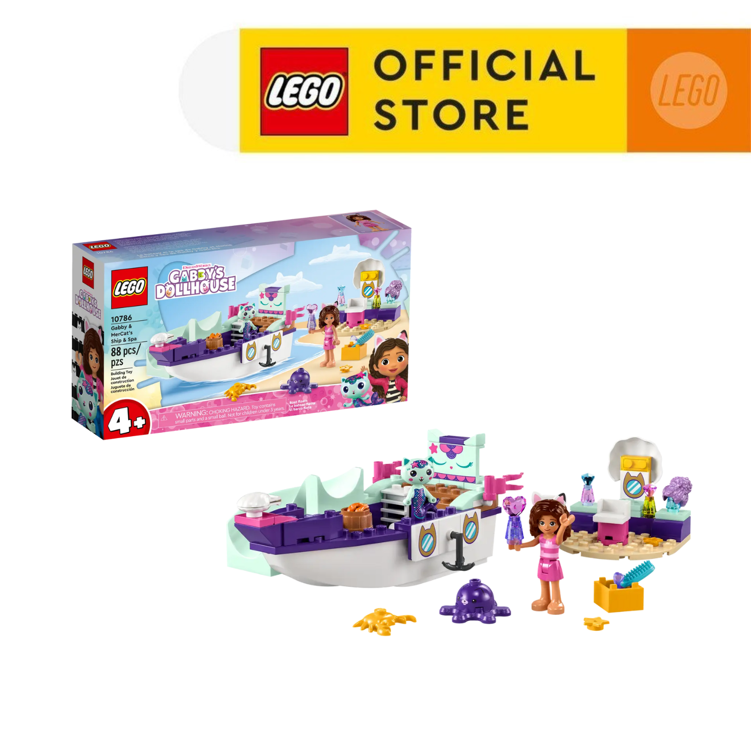 LEGO GABBY DOLLHOUSE 10786 Đồ chơi lắp ráp Gabby và chiếc tàu của MerCat (88 chi tiết)