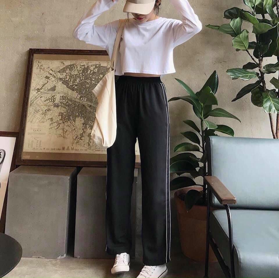 SET BỘ NỮ THUN DA CÁ QUẦN ĐEN DÀI PHỐI ÁO CROTOP DÀI TAY CỰC NGẦU CỰC CÁ TÍNH SGR