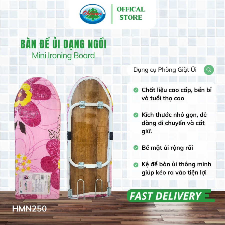 Bàn để ủi đồ ngồi gấp gọn ohiama mini ironing board hmn-250, cầu là quần áo chân thấp, màu ngẫu nhiên
