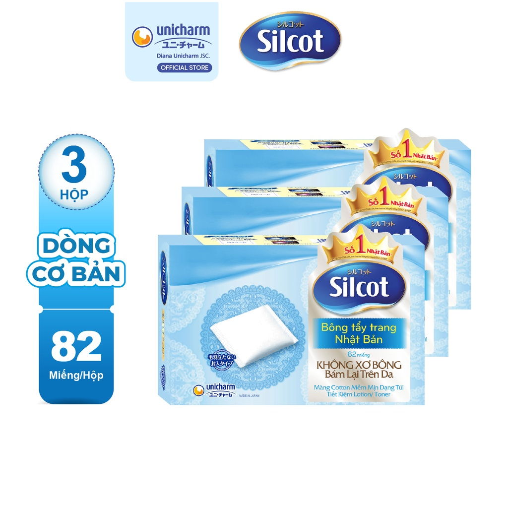 Combo 3 hộp Bông tẩy trang Silcot 82 miếng/hộp