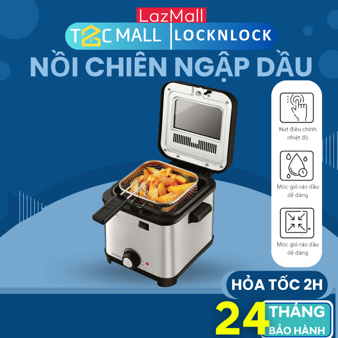 Nồi chiên ngập dầu locknlock 1.5l nắp kính ngăn bắn lock&lock ejf716slv - t2cmall