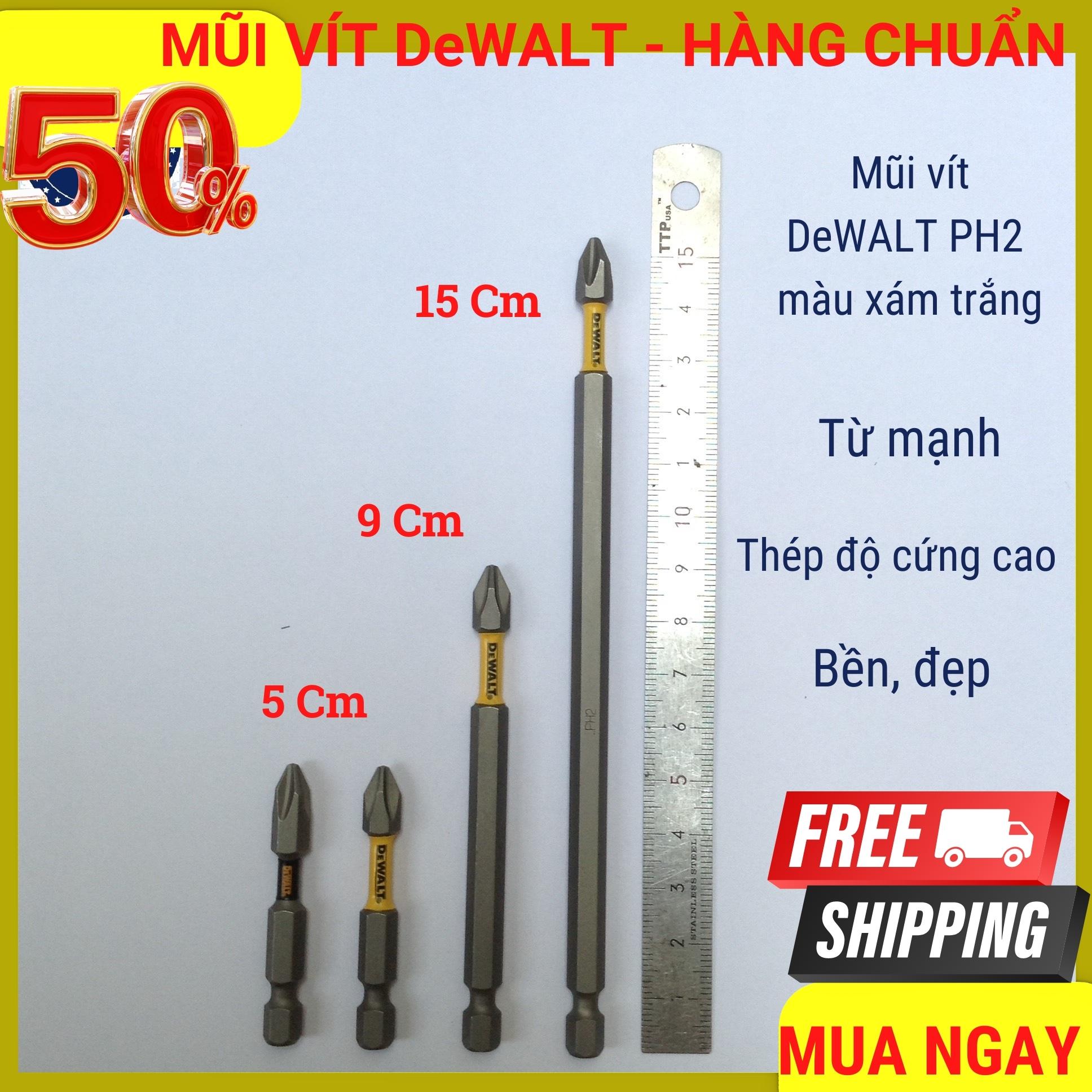 [Thêm Quà Tặng] Bộ 4 Mũi Vít DeWALT Bake PH2 Gồm 3 Size dài 5cm, 9cm, 15cm, Màu Xám Trắng, Từ Mạnh, Mũi Thép Độ Cứng Cao, Chuôi Lục Giác Ngắn 6,35 mm, Phù Hợp Với Tất Cả Máy Bắn Vít, Máy Khoan Pin, Tặng Thêm 1 Mũi PH2 Dài 2,5cm