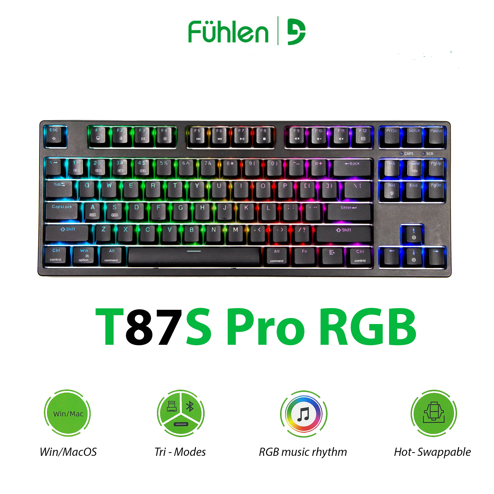 Bàn phím cơ fuhlen t87s pro black rgb hotswap - bảo hành 2 năm