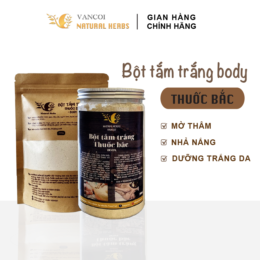 Tắm trắng bột tắm trắng thuốc bắc dưỡng da body ủ trắng 200g VanCoi