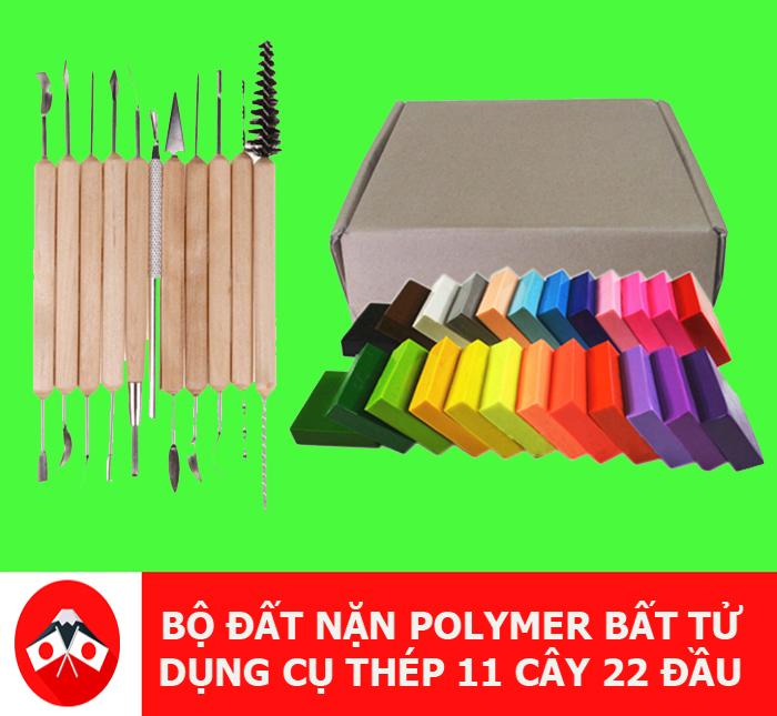Đồ Chơi Đất Sét Nặn Polymer Clay trọn bộ 24 Màu 500gram Và Dụng Cụ Thép Chuyên Nghiệp 11 Cây Điêu Khắc