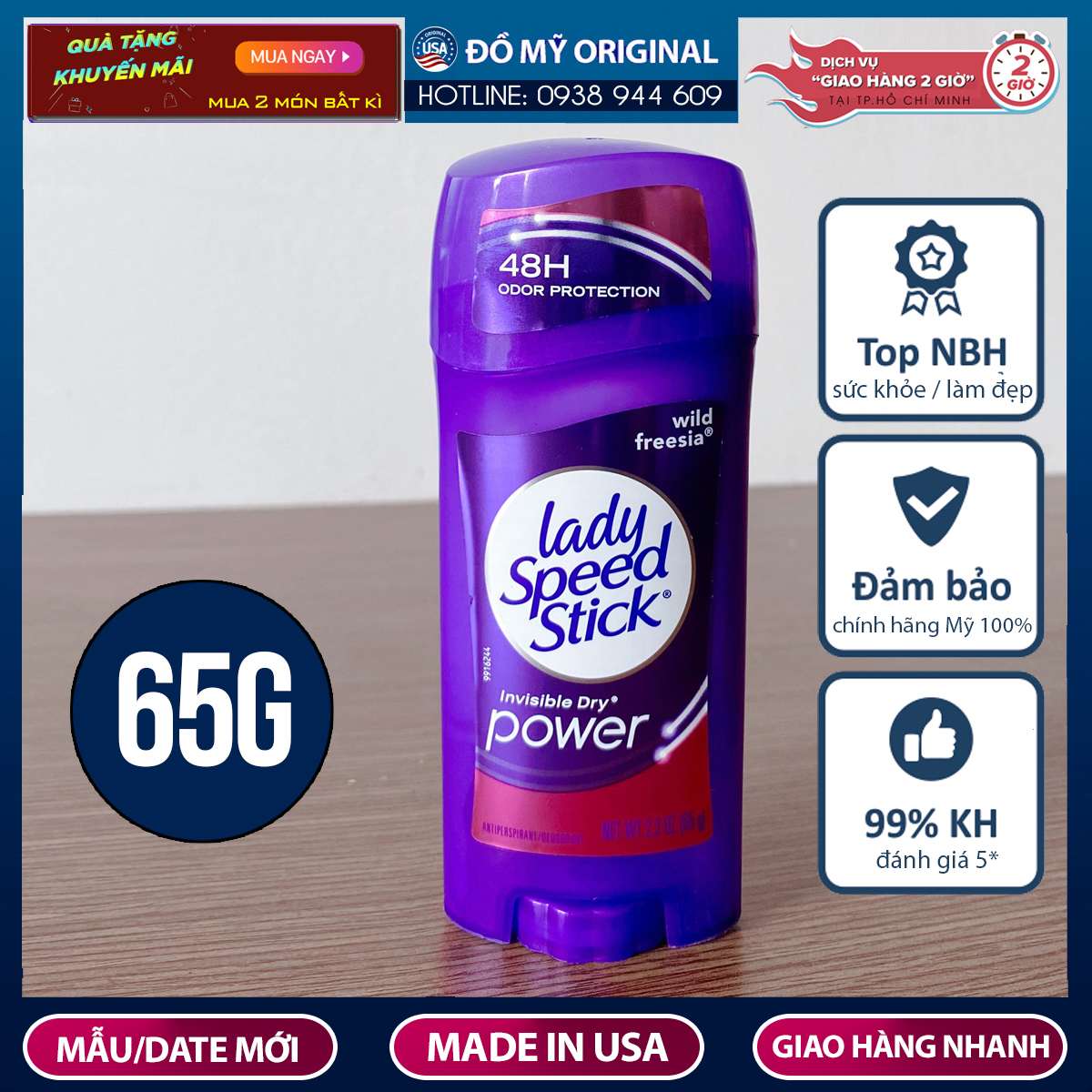 Lăn khử mùi Lady Speed Stick 48h Dạng Sáp 65g Hàng Nhập Mỹ Hương Thơm Quyến Rũ, Nhẹ Nhàng Kéo Dài Đến 48h, Không Gây Ố Vàng