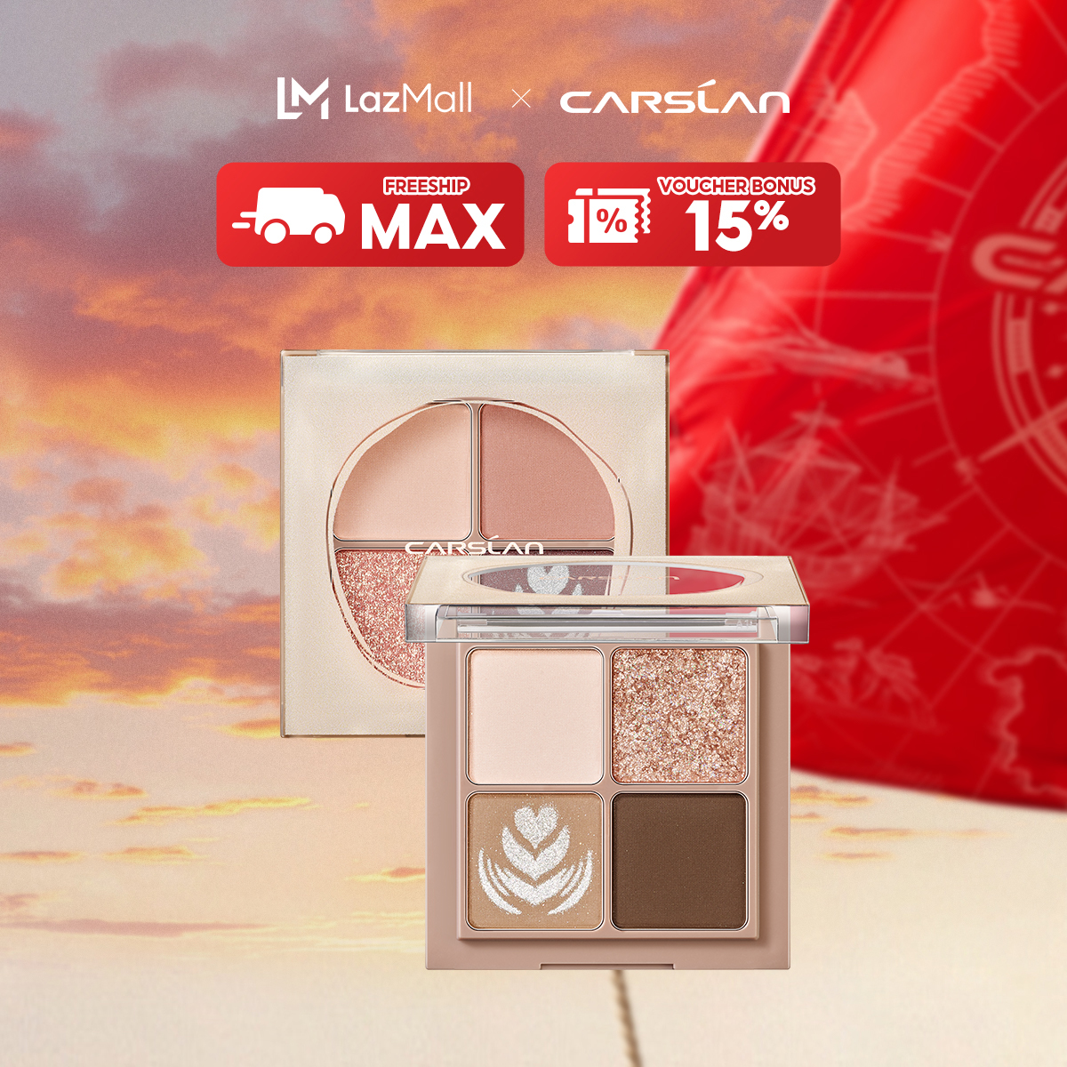 Bảng phấn mắt siêu mịn Carslan 4 màu kết hợp nhũ lấp lánh bền màu lâu trôi 6g