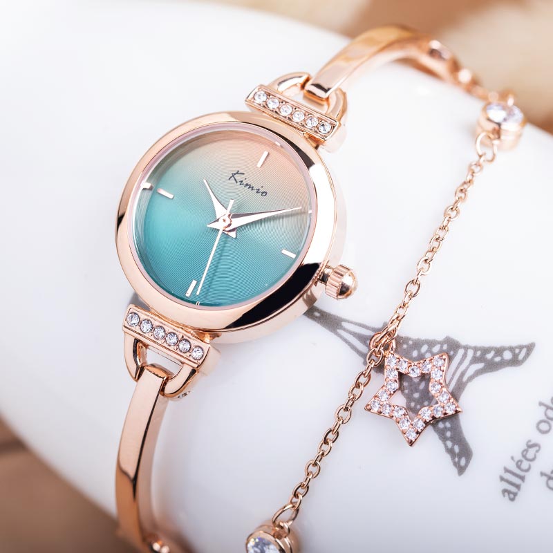 Đồng hồ lắc tay nữ Kimio 6400 dây rút mặt tròn kim loại đính kèm ngôi sao cực xinh
