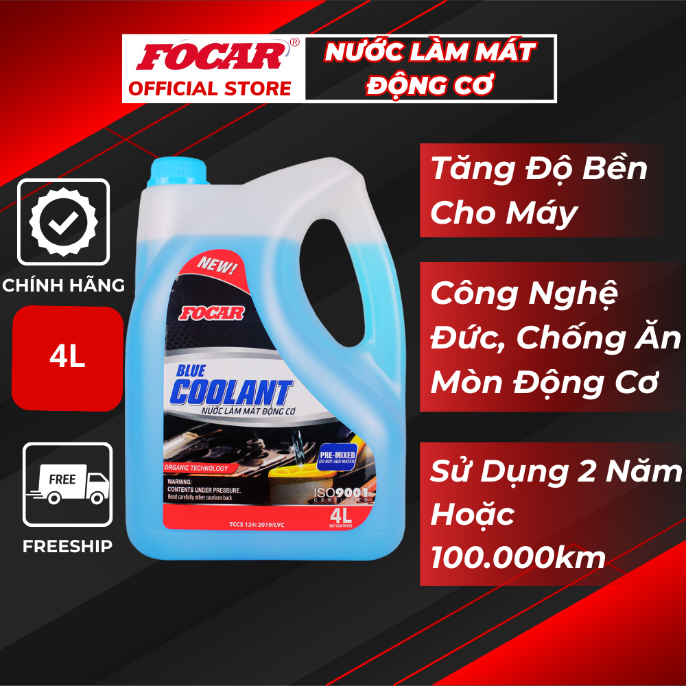 Nước làm mát xe hơi Focar Blue coolant 4L - Nước làm mát màu xanh, nước làm mát động cơ, nước làm mát xe hơi, nước làm mát máy, nước làm mát tiêu chuẩn OAT, nước làm mát hữu cơ