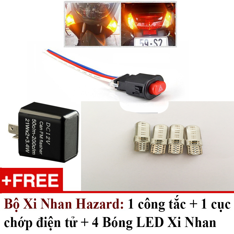 Bộ công tắc hazard NK027 nháy 4 bóng xi nhan CHO XE MÁY - LED LÕI NGÔ NHIỀU MÀU