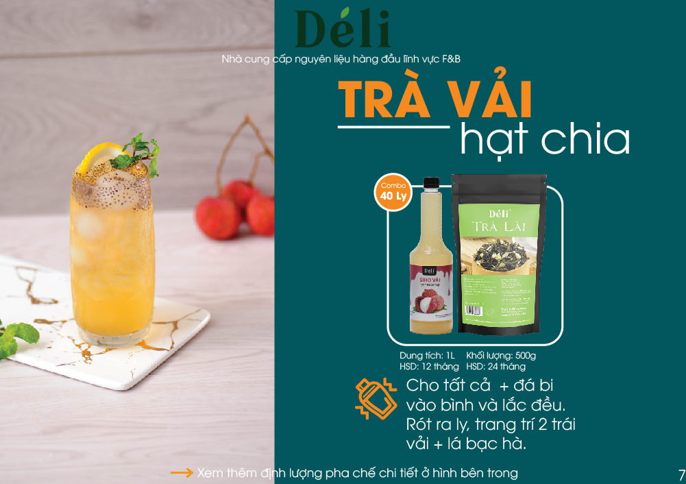Combo - trà lài 500g + siro vải 1l déli: nguyên liệu pha trà vải
