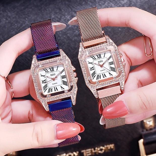 ĐỒNG HỒ NỮ DZG DÂY KHÓA NAM CHÂM MẶT ĐÍNH ĐÁ SIÊU SANG CHẢNH