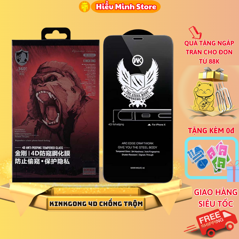 Kính cường lực iphone chống nhìn trộm Full Màn 4D King Kong 6plus/7/8plus/xs max/11/12 pro/11 promax /ip12 promax/13Promax