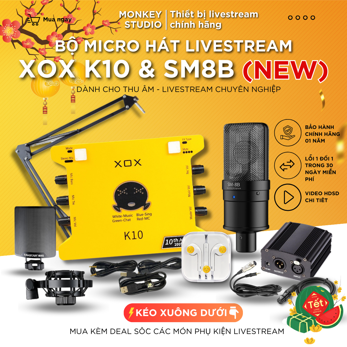 Mic Thu Âm | Micro Livestream Sound Card XOX K10 2020 & Mic TAKSTAR SM8B Hát Livestream Điện Thoại Máy Tính, Giá Rẻ