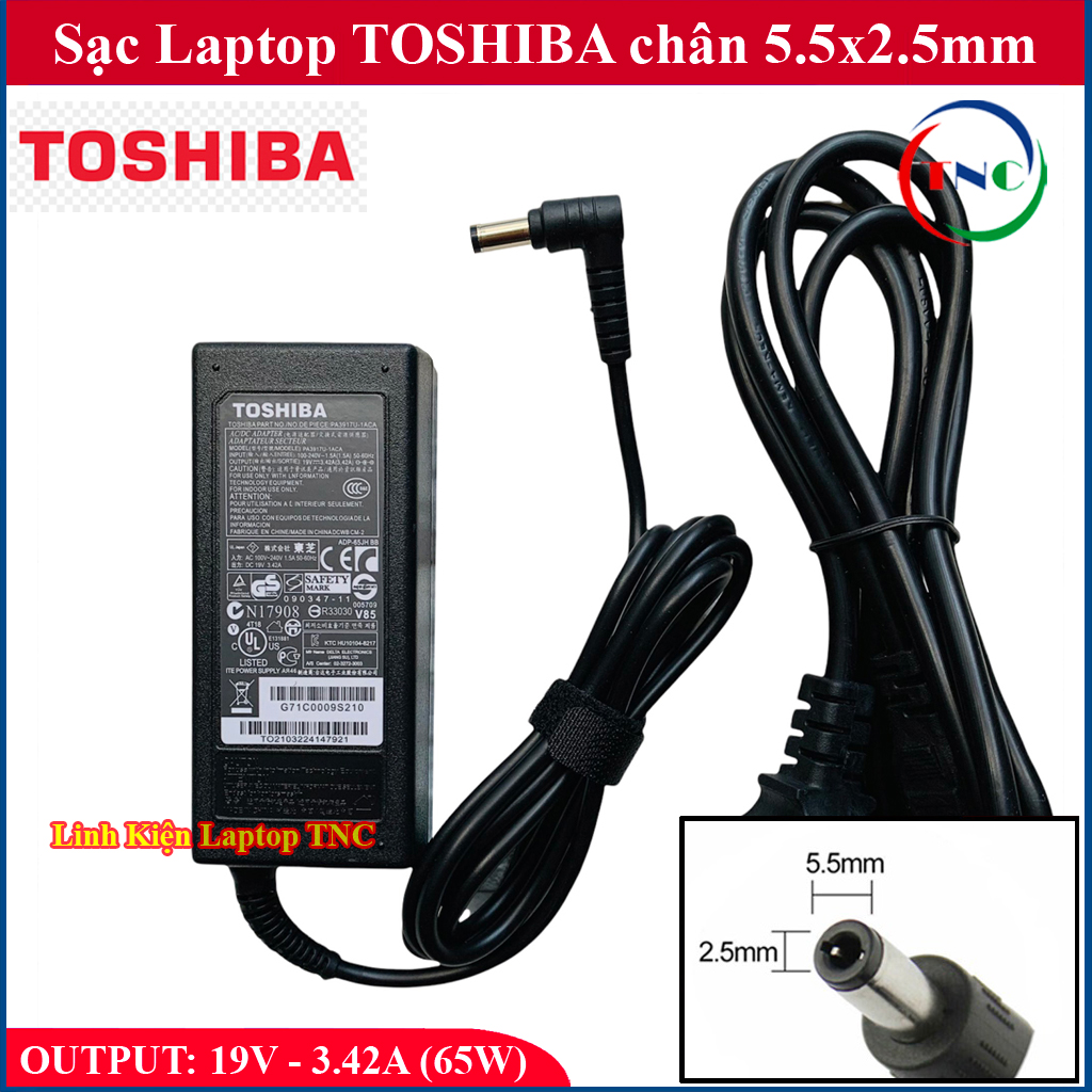 Sạc laptop toshiba 19v – 3.42a - 65w chân 5.5x2.5mm - đường kính đầu sạc 5.5mm thay cho l510, l640, c640, l645, l740, l745, c800, c840, c850, l805, l830, l845, l850, l855, c845