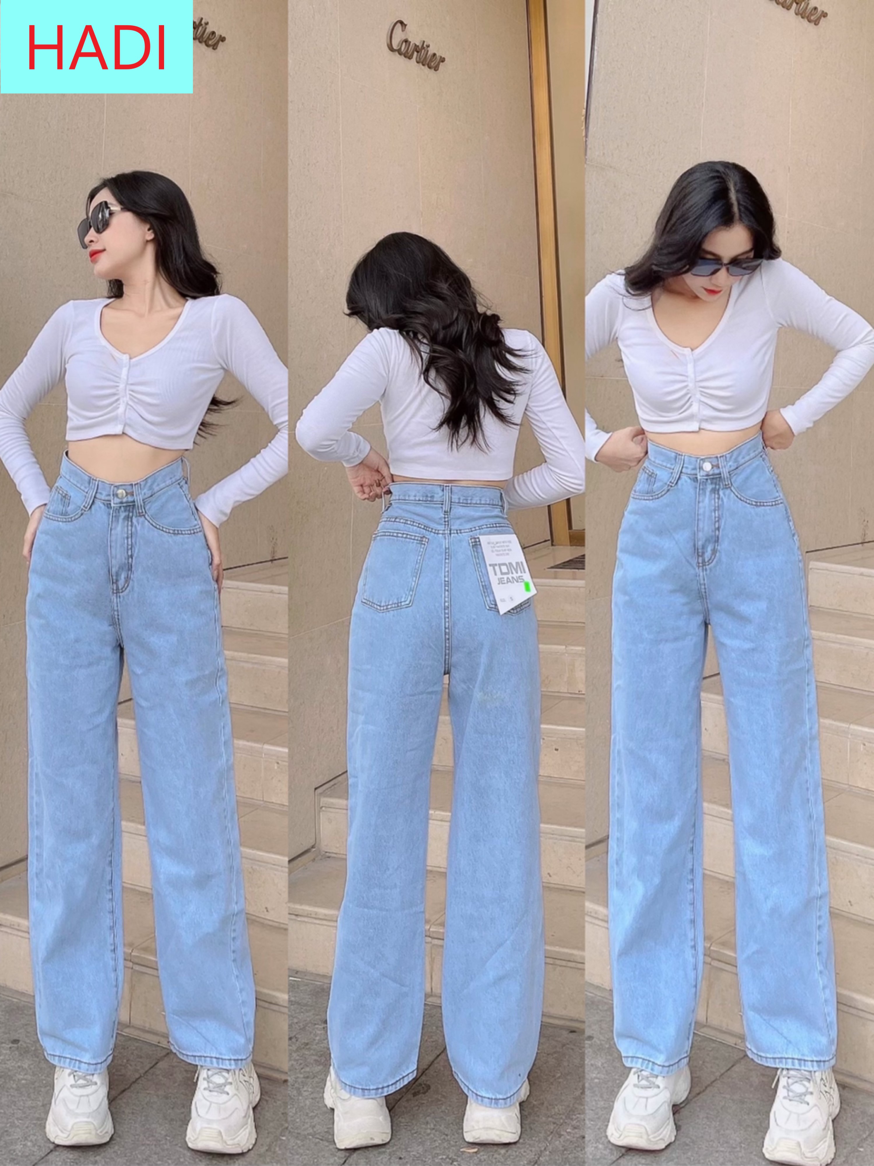 [ VỮNG TAY CHÈO ] QUẦN JEANS ỐNG RỘNG NỮ LƯNG CAO TRƠN MÀU XANH NHẠT CAO CẤP HADI LAI CUỐN ĐỈNH CAO THỜI TRANG PHÁ CÁCH HOT HIT