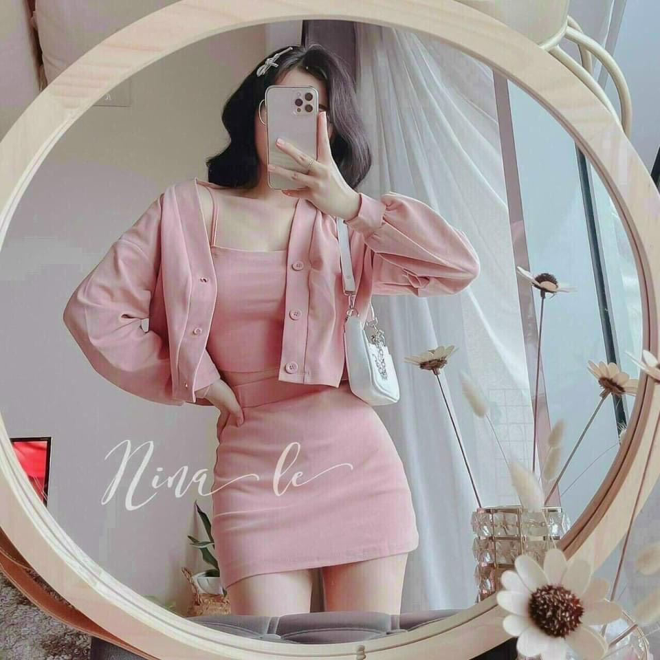 Sét váy áo 2 dây kèm khoác 3 màu cực hot