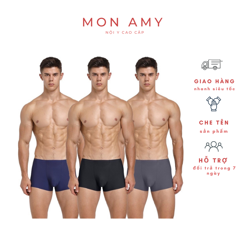 Hộp 4 Quần Sịp Đùi Nam QMen Chất Thun Lạnh Ép Nhiệt Siêu Co Giãn Thẫm Hút Mồ Hôi-Mon Amy