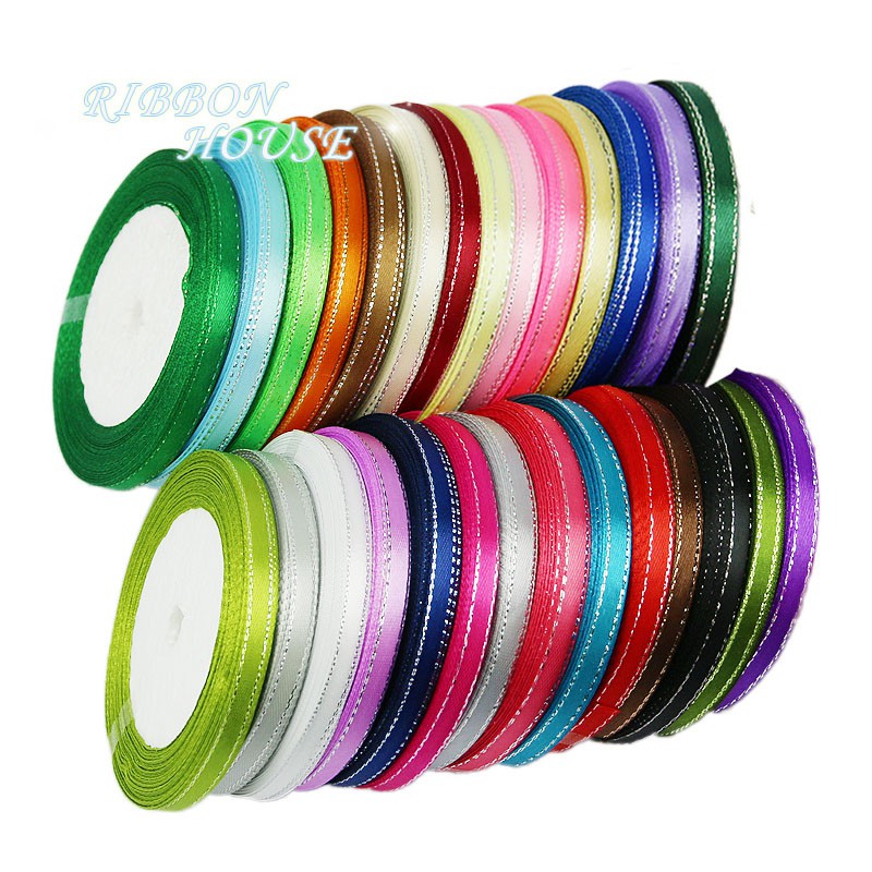 6mm Silver Edge satin ribbon high quality gift packaging ribbons