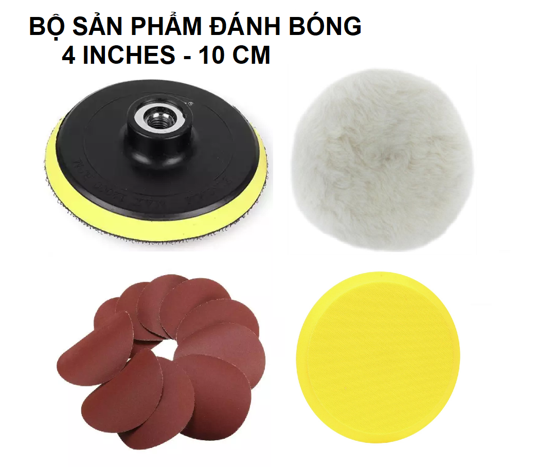 Bộ sản phẩm đánh bóng ô tô 4 inches 10mm hoàn thiện kèm đinh chuyển máy khoan - trường thịnh sài gòn