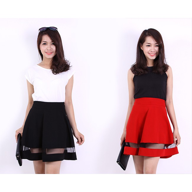 Chân váy xòe xếp ly  Phối Lưới thời trang, sành điệu